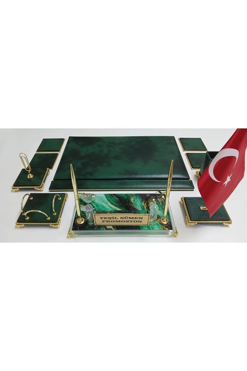 SULTAN YEŞİL VE GOLD KRİSTAL KİŞİYE ÖZEL İSİMLİKLİ LÜKS TASARIM SÜMEN VE MAKAM TAKIMI