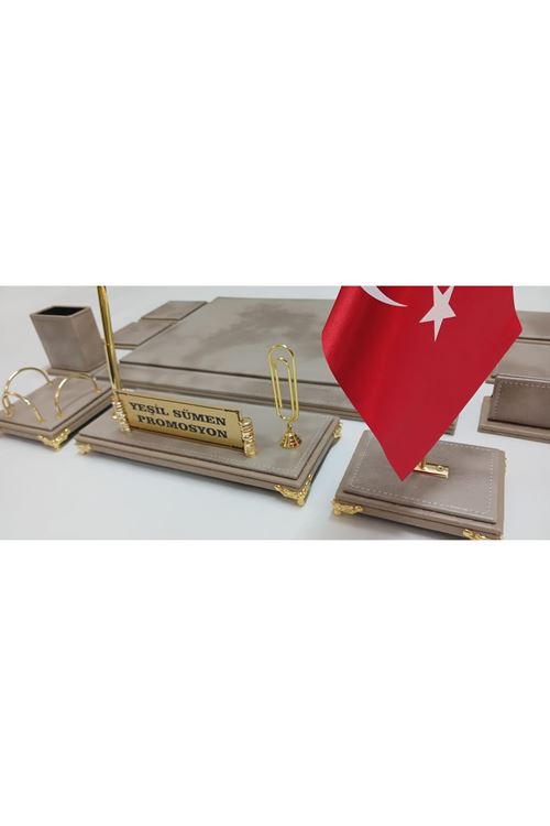 KOYU KREM 2 FARKLI DERİ VE KİŞİYE ÖZEL İSİMLİKLİ PREMİUM LÜKS SÜMEN VE MAKAM TAKIM