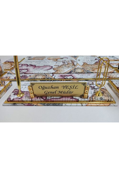 Haritalı Ve Gold Kişiye Özel Isimlikli Lüx Tasarım Sümen Ve Makam Takımı