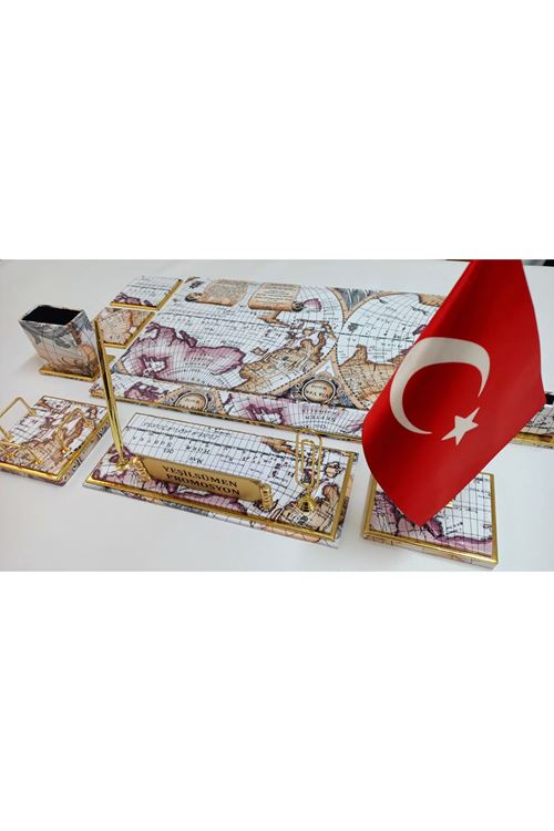 Haritalı Ve Gold Kişiye Özel Isimlikli Lüx Tasarım Sümen Ve Makam Takımı