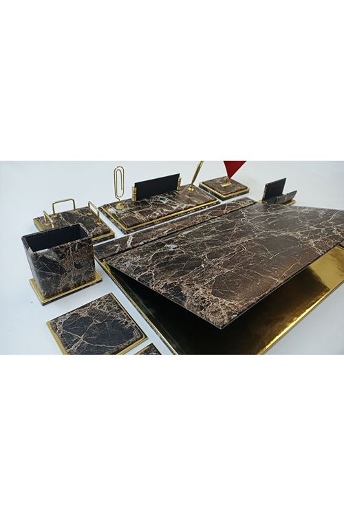 Mermer Kahve Ve Gold Lüx Tasarım Sümen Ve Makam Takımı