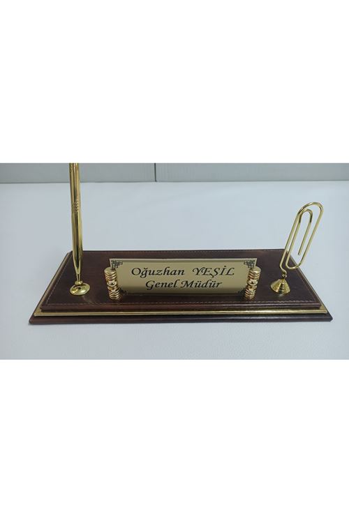 Kahve Ve Gold Deriden Oluşan Lüks Tasarım Masaüstü Isimlikli Set