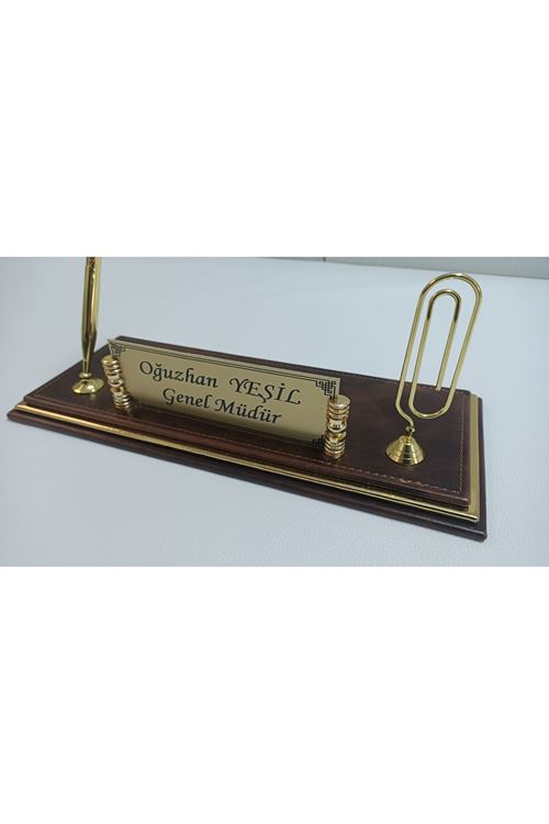 Kahve Ve Gold Deriden Oluşan Lüks Tasarım Masaüstü Isimlikli Set