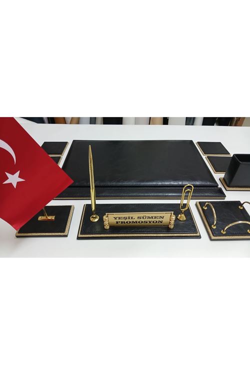 BRODE SİYAH 2 FARKLI DERİDEN OLUŞAN KİŞİYE ÖZEL İSİMLİKLİ LÜKS TASARIM SÜMEN VE MAKAM TAKIMI