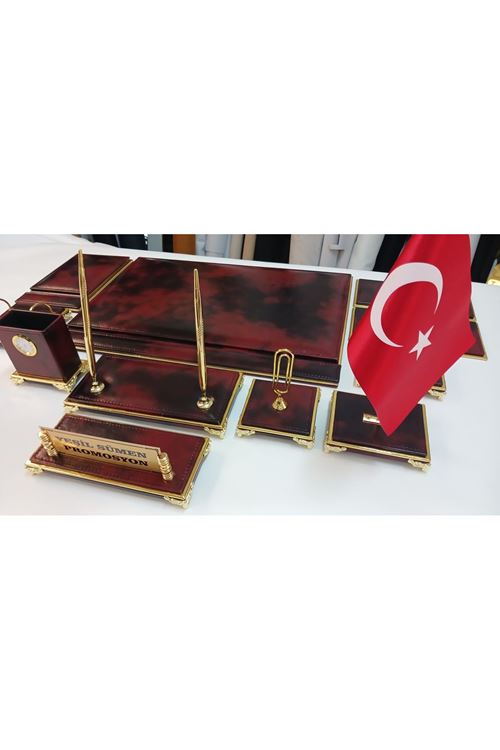 BULUT BORDO VE GOLD DERİDEN OLUŞAN AYAKLI KİŞİYE ÖZEL İSİMLİKLİ SÜMEN VE MAKAM TAKIMI