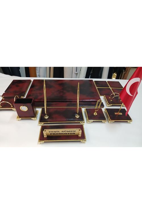 BULUT BORDO VE GOLD DERİDEN OLUŞAN AYAKLI KİŞİYE ÖZEL İSİMLİKLİ SÜMEN VE MAKAM TAKIMI