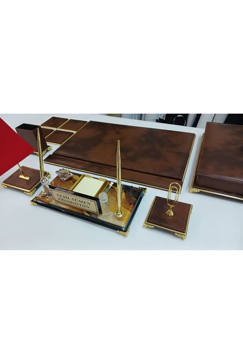 BULUT KAHVE VE GOLD DERİDEN OLUŞAN PREMİUM KRİSTAL SSÜMEN VE MAKAM TAKIMI