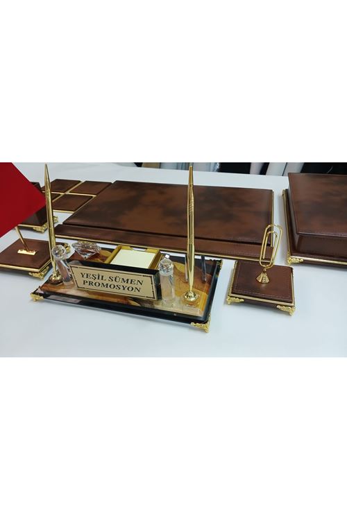 BULUT KAHVE VE GOLD DERİDEN OLUŞAN PREMİUM KRİSTAL SSÜMEN VE MAKAM TAKIMI