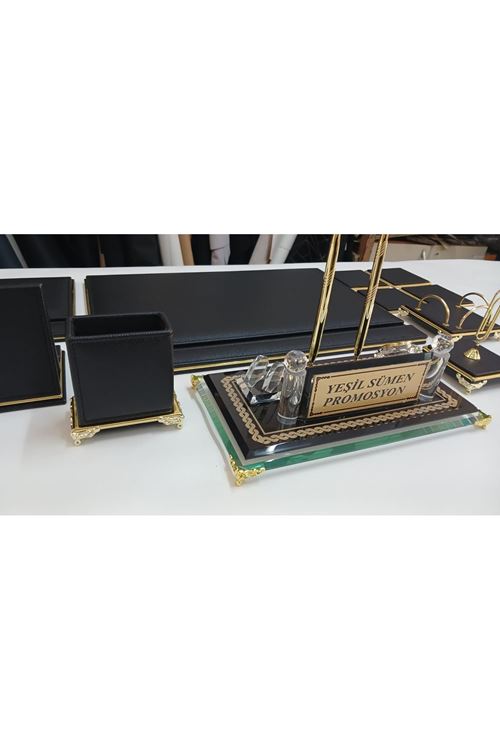 KRİSTAL İSMLİKLİ SULTAN SİYAH VE GOLD LÜKS TASARIM SÜMEN VE MAKAM TAKIMI