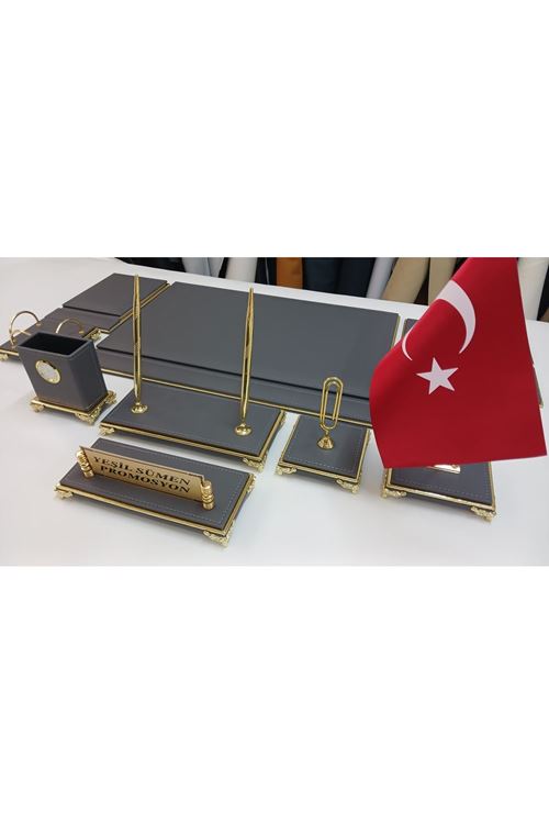 ANTRASİT VE GOLD KİŞİYE ÖZEL İSİMLİKLİ GOLD AYAKLI LÜX TASARIM SÜMEN VE MAKAM TAKIMI
