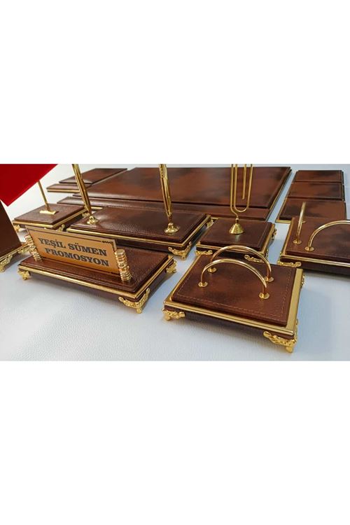 BULUT KAHVE VE GOLD DERİDEN OLUŞAN AYAKLI PREMİUM SÜMEN VE MAKAM TAKIMI