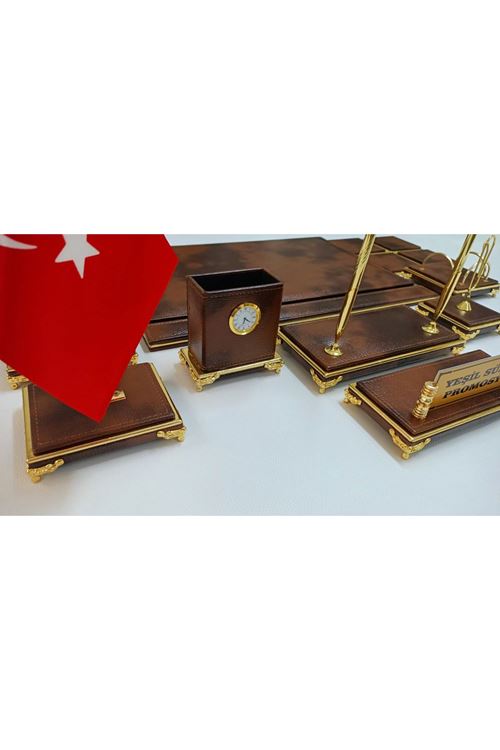 BULUT KAHVE VE GOLD DERİDEN OLUŞAN AYAKLI PREMİUM SÜMEN VE MAKAM TAKIMI