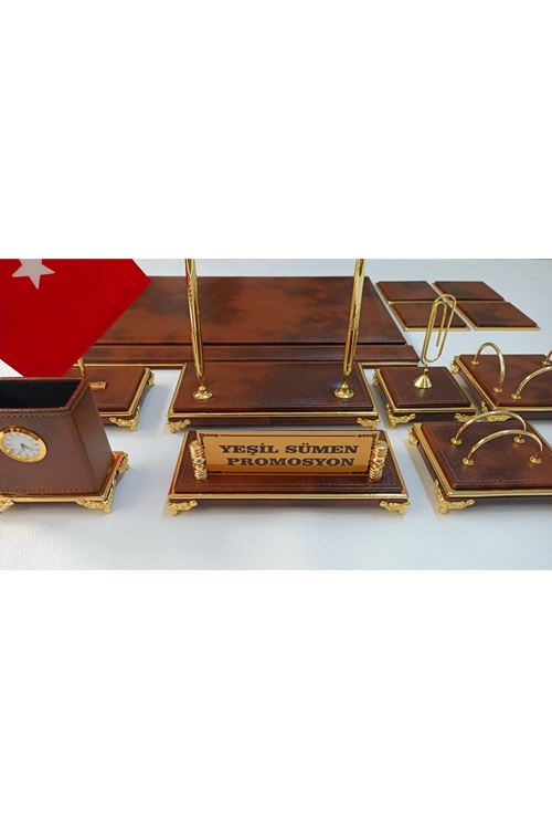 BULUT KAHVE VE GOLD DERİDEN OLUŞAN AYAKLI PREMİUM SÜMEN VE MAKAM TAKIMI