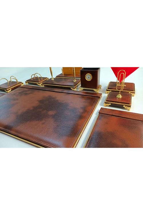 BULUT KAHVE VE GOLD DERİDEN OLUŞAN AYAKLI PREMİUM SÜMEN VE MAKAM TAKIMI