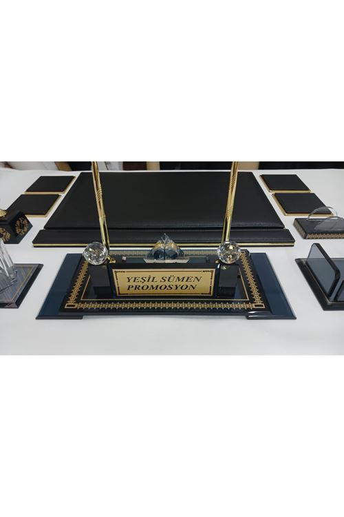 SİYAH KRİSTAL CAM İSİMLİKLİ LÜKS TASARIM SÜMEN VE MAKAM TAKIMI