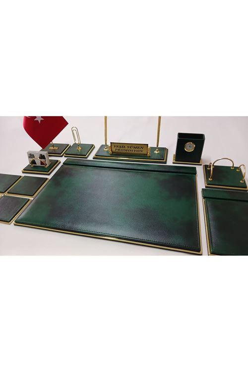 ASOS BULUT YEŞİL VE GOLD DERİDEN OLUŞAN KİŞİYE ÖZEL İSİMLİKLİ LÜKS SÜMEN VE MAKAM TAKIMI