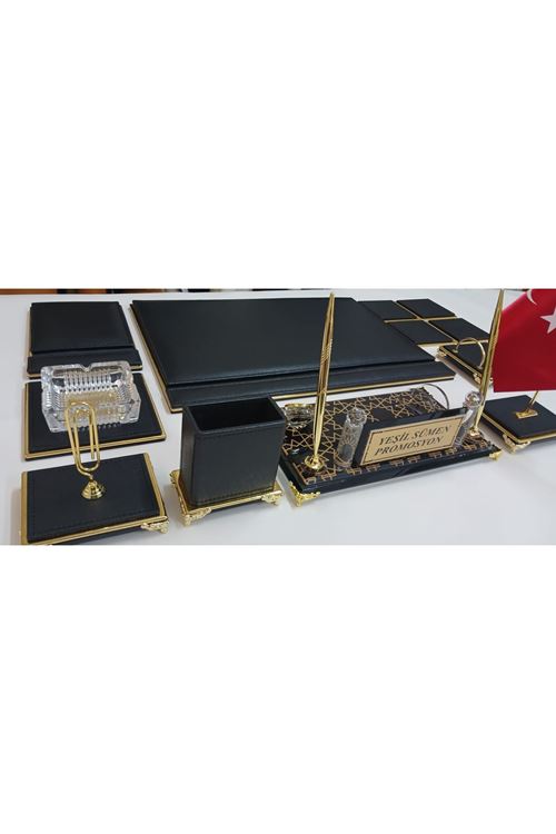 HÜNKAR SİYAH GOLD KRİSTAL CAM İSİMLİKLİ LÜKS TASARIM SÜMEN VE MAKAM TAKIMI