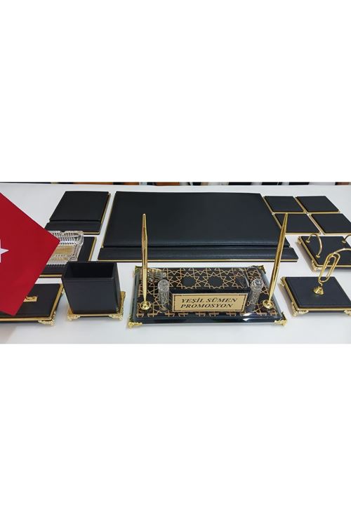 HÜNKAR SİYAH GOLD KRİSTAL CAM İSİMLİKLİ LÜKS TASARIM SÜMEN VE MAKAM TAKIMI