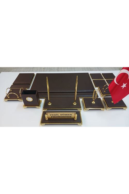 KOYU KAHVE VE GOLD KİŞİYE ÖZEL İSİMLİKLİ GOLD AYAKLI LÜKS TASARIM SÜMEN VE MAKAM TAKIMI