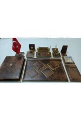 PAYİTAHT KAHVE VE GOLD DERİDEN OLUŞAN ULTRA LÜKS TASARIM SÜMEN VE MAKAM TAKIMI