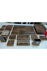 PAYİTAHT KAHVE VE GOLD DERİDEN OLUŞAN ULTRA LÜKS TASARIM SÜMEN VE MAKAM TAKIMI
