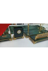 BULUT YEŞİL VE GOLD KİŞİYE ÖZEL İSİMLİKLİ GOLD AYAKLI LÜX TASARIM SÜMEN VE MAKAM TAKIMI