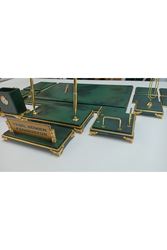 BULUT YEŞİL VE GOLD KİŞİYE ÖZEL İSİMLİKLİ GOLD AYAKLI LÜX TASARIM SÜMEN VE MAKAM TAKIMI