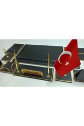 ASOS SİYAH VE GOLD DERİDEN OLUŞAN KİŞİYE ÖZEL İSİMLİKLİ LÜKS SÜMEN VE MAKAM TAKIMI