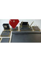 Siyah Ve Gold Ayaklı Ve Isimlikli Lüx Tasarım Sümen Ve Makam Takımı