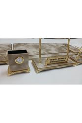 BULUT KREM VE GOLD KİŞİYE ÖZEL İSİMLİKLİ LÜKS TASARIM SÜMEN VE MAKAM TAKIMI