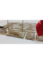 BULUT KREM VE GOLD KİŞİYE ÖZEL İSİMLİKLİ LÜKS TASARIM SÜMEN VE MAKAM TAKIMI