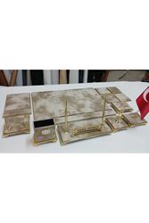 BULUT KREM VE GOLD KİŞİYE ÖZEL İSİMLİKLİ LÜKS TASARIM SÜMEN VE MAKAM TAKIMI