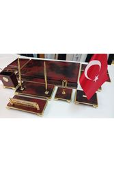 BULUT BORDO VE GOLD DERİDEN OLUŞAN AYAKLI KİŞİYE ÖZEL İSİMLİKLİ SÜMEN VE MAKAM TAKIMI