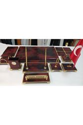 BULUT BORDO VE GOLD DERİDEN OLUŞAN AYAKLI KİŞİYE ÖZEL İSİMLİKLİ SÜMEN VE MAKAM TAKIMI