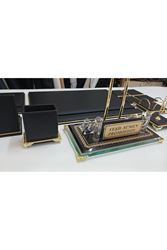 KRİSTAL İSMLİKLİ SULTAN SİYAH VE GOLD LÜKS TASARIM SÜMEN VE MAKAM TAKIMI