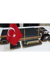 AHŞAP VE SİYAH DERİDEN OLUŞAN AYAKLI PREMİUM SÜMEN VE MAKAM TAKIMI