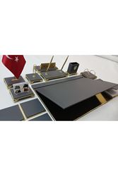 ANTRASİT VE GOLD KİŞİYE ÖZEL İSİMLİKLİ GOLD AYAKLI LÜX TASARIM SÜMEN VE MAKAM TAKIMI