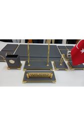 ANTRASİT VE GOLD KİŞİYE ÖZEL İSİMLİKLİ GOLD AYAKLI LÜX TASARIM SÜMEN VE MAKAM TAKIMI
