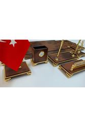 BULUT KAHVE VE GOLD DERİDEN OLUŞAN AYAKLI PREMİUM SÜMEN VE MAKAM TAKIMI