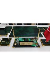 HÜRREM YEŞİL GOLD KRİSTAL CAM İSİMLİKLİ LÜKS TASARIM SÜMEN VE MAKAM TAKIMI