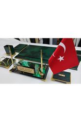 HÜRREM YEŞİL GOLD KRİSTAL CAM İSİMLİKLİ LÜKS TASARIM SÜMEN VE MAKAM TAKIMI