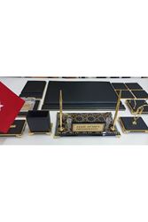 HÜNKAR SİYAH GOLD KRİSTAL CAM İSİMLİKLİ LÜKS TASARIM SÜMEN VE MAKAM TAKIMI