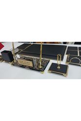 HÜNKAR SİYAH GOLD KRİSTAL CAM İSİMLİKLİ LÜKS TASARIM SÜMEN VE MAKAM TAKIMI